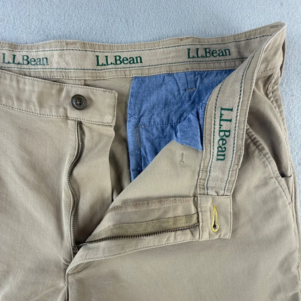 LL Bean Classic Fit Chino Pants Mens 38x29 Khaki Tan Coolmax Stretch Workwear